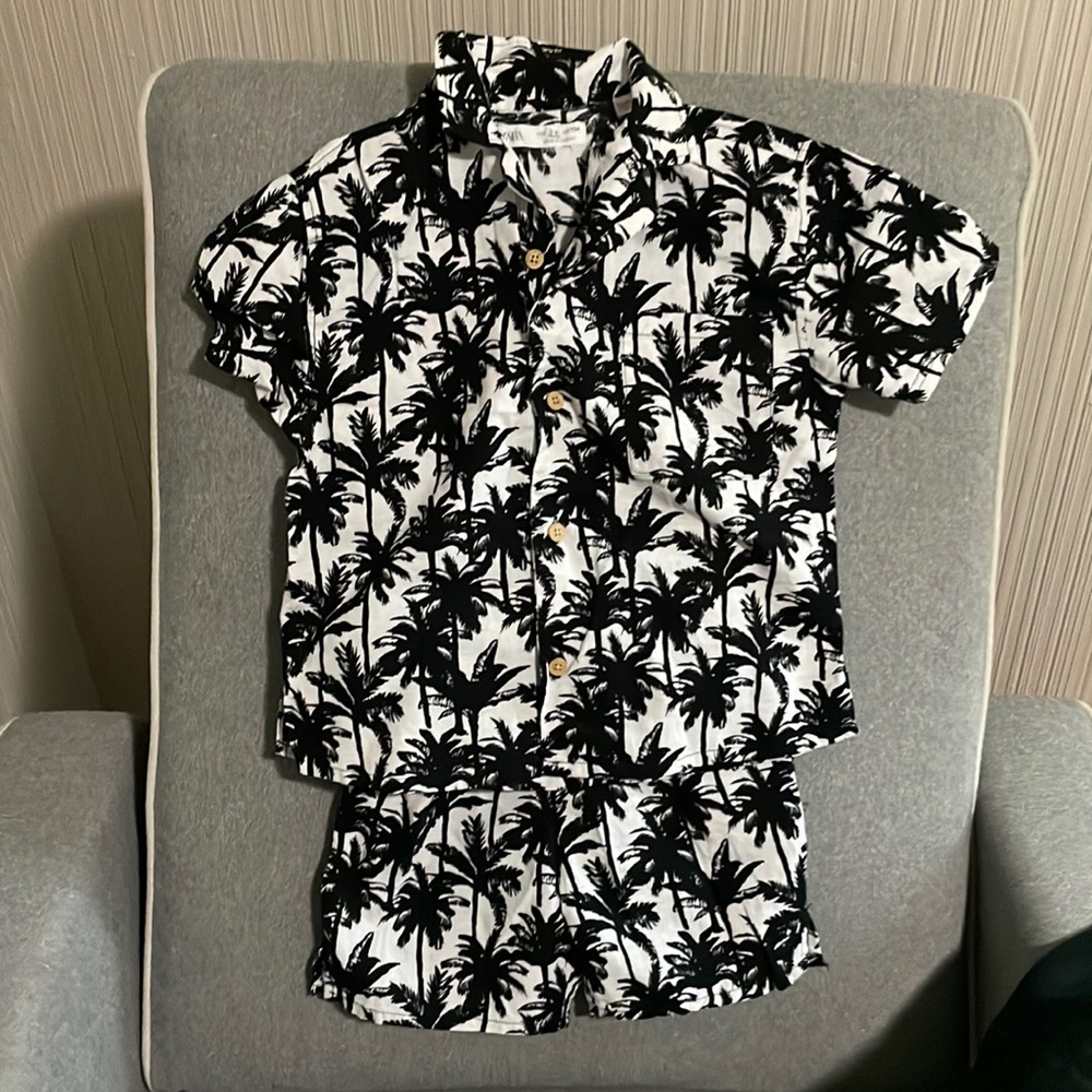 Zara palm trees matching set black and white 3-4 years